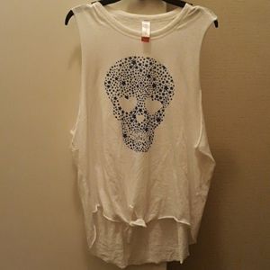 A White and Blue Sleeveless Shirt